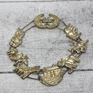 Vintage Noah's Ark Religious Slider Charm Bracelet Statement.